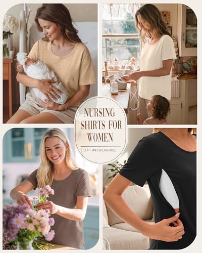 Ficerd 4 Pack Women's Maternity Nursing Shirts - color: Cream, Light Camel, Coffee, Black, size: XX-Large