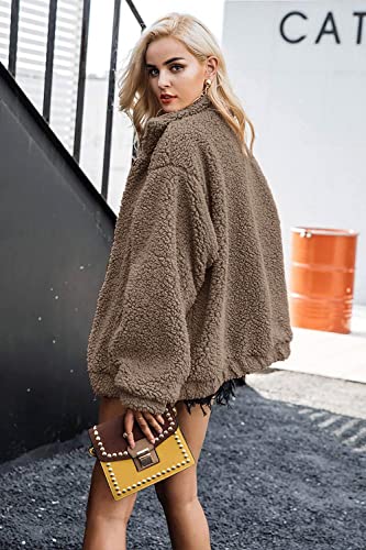 PRETTYGARDEN Women's Oversized Sherpa Fleece Coats - color: Coffee, size: Large