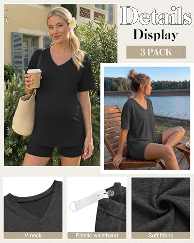 2 Pack Women Maternity Set Pregnancy Outfit - color: Dark Gray, Black, size: XX-Large
