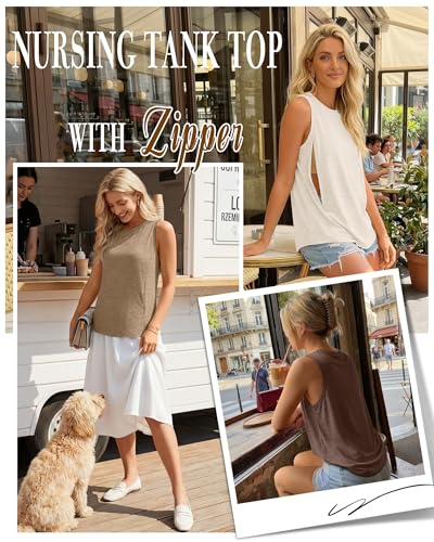 3 Pack Women's Nursing Tank Tops - color: Cream, Khaki, Mocha, size: Small