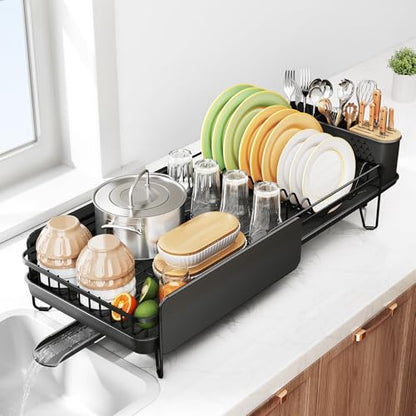 SNTD Large Dish Drying Rack for Kitchen Counter, Expandable, Black - color: Black
