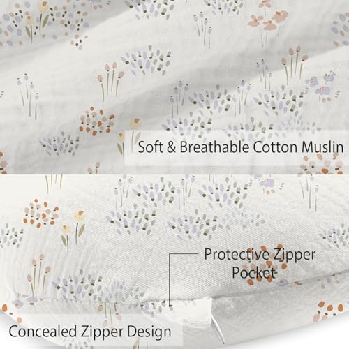 Little Grape Land 100% Cotton Muslin Nursing Pillow Covers 2 Pack, (Dew) - color: Dew&basil