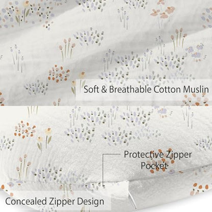 Little Grape Land 100% Cotton Muslin Nursing Pillow Covers 2 Pack, (Dew) - color: Dew&basil