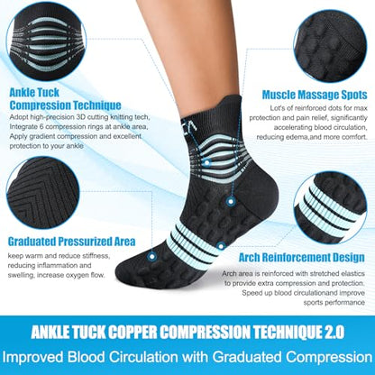 NEENCA Professional Compression Socks for Women Men Circulation, 20-30 mmHg - color: Black Blue, size: X-Large