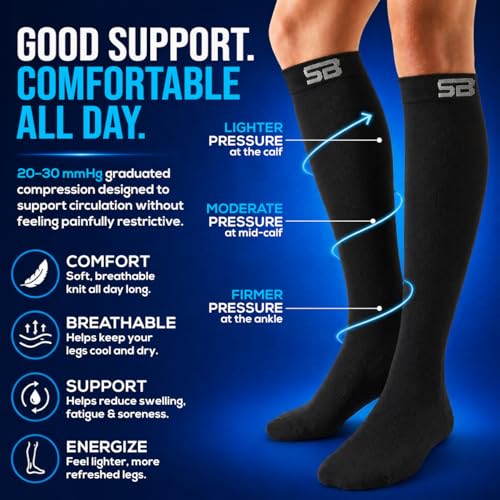 SB SOX Compression Socks for Men & Women (20-30mmHg) - color: Solid Black, size: Medium