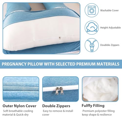 BATTOP Pregnancy Pillows for Sleeping- U Shaped Full Body Maternity Pillow, Pregnancy Pillow for Side Sleepers with Removable Cooling Cover, Supports Back, Hips, Belly & Legs (Cooling Blue) - color: Cooling Blue