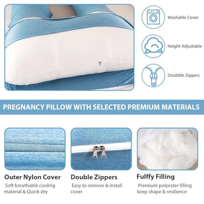 BATTOP Pregnancy Pillows for Sleeping- U Shaped Full Body Maternity Pillow, Pregnancy Pillow for Side Sleepers with Removable Cooling Cover, Supports Back, Hips, Belly & Legs (Cooling Blue) - color: Cooling Blue