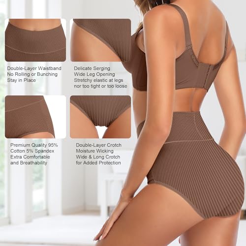 UMMISS Womens Underwear Cotton High Waisted Tummy Control Panties Plus Size Full Coverage Ladies Briefs - color: E-multi-5 Pack, size: Medium-Large