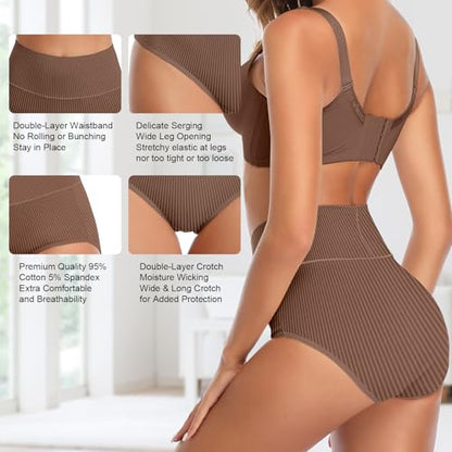 UMMISS Womens Underwear Cotton High Waisted Tummy Control Panties Plus Size Full Coverage Ladies Briefs - color: E-multi-5 Pack, size: Medium-Large
