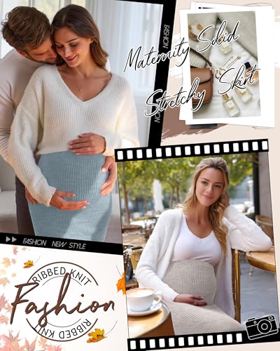 Neer 3 Pack Women's Ribbed Knit Maternity Skirts - color: Light Coffee, Light Blue, Black, size: X-Large