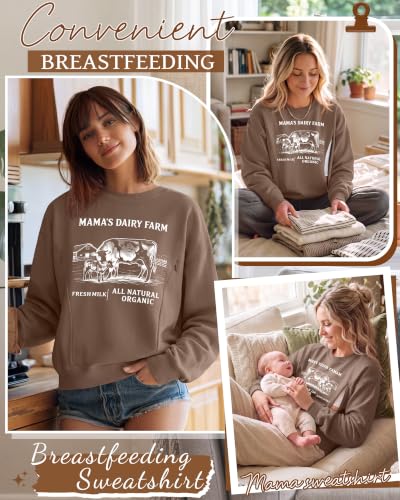 Huukeay Women's Nursing Sweatshirts for Breastfeeding - color: Brown, size: Small
