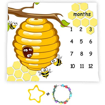 Honeycomb Theme Baby Monthly Milestone Blanket, Soft Flannel, 48x40in - size: 48x40in