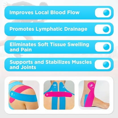 OK TAPE Kinesiology Tape 10" Precut Elastic 20 Strips 2in x 16ft, 2 Rolls - color: Red, size: 2 Rolls
