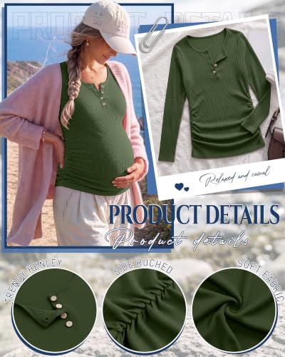 Maternity Long Sleeve Shirt Pregnancy Top - color: Army Green, size: Small