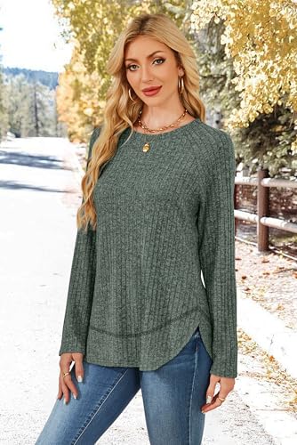 WIHOLL Long Sleeve Shirts for Women Fall Sweaters Lightweight Trendy Tops - color: 1-green, size: Small