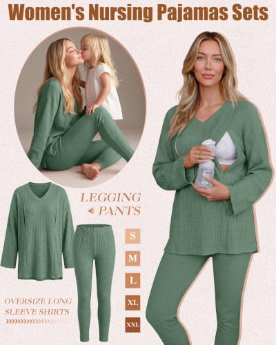 Neer 2 Pcs Maternity Nursing Pajamas Set Oversize - color: Dark Gray Green, size: Small