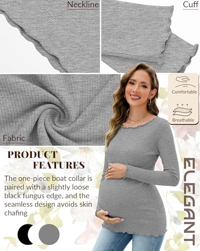 3 Pack Women's Maternity Long Sleeve Cotton Shirts - color: Black, White, Light Gray, size: Small