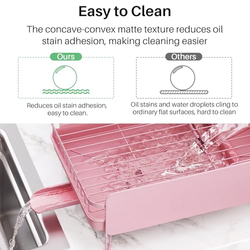 SNTD Large Dish Drying Rack for Kitchen Counter, Expandable, Pink - color: Pink