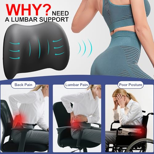 BYMECOST Cooling Lumbar Support Pillow for Car,Memory Foam Car Back Cushion - color: Grey Cooling Fabric