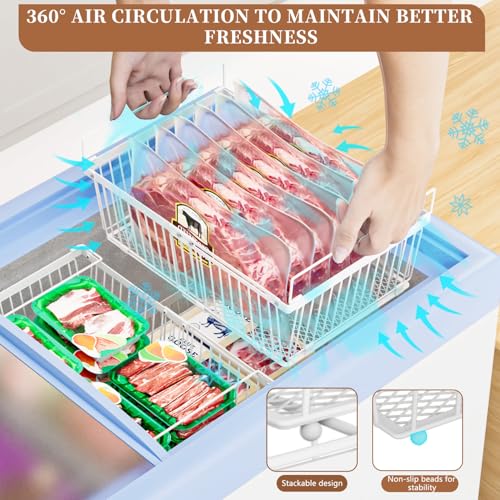 Large Freezer Organizer Bins for 10 to 20 Cu.Ft,3 Pack , Leak-Proof Bottom