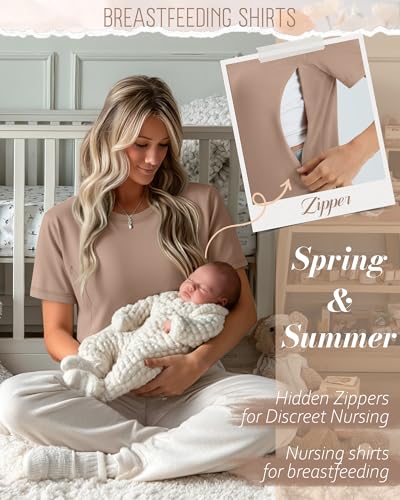 Oakgarden 4 Pack Nursing Breastfeeding Shirts - color: Khaki, White, Light Gray, Black, size: Large