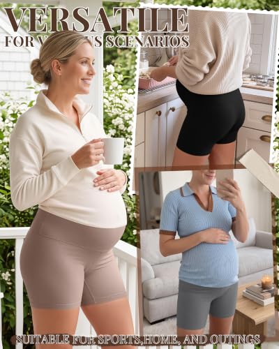 Ficerd 3 Pack Maternity Pajama Lounge Shorts - color: Light Camel, Gray, Black, size: XX-Large