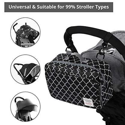 GOGOSO Small Diaper Bag, Mini Stroller Organizer Accessory with Wipe Pockets Caddy Parent Console with Hook Fit All Strollers, Black - color: geometry