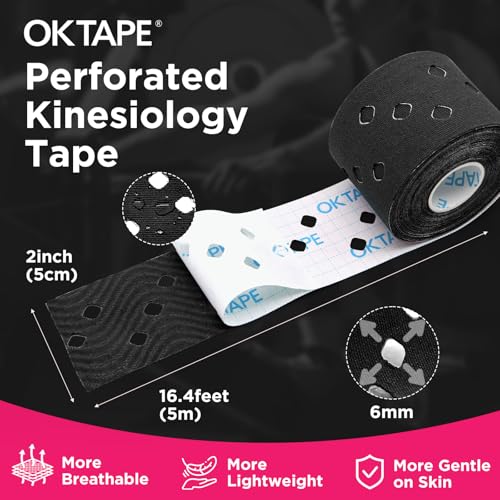 OK TAPE Perforated Kinesiology Tape for Sensitive Skin, More Breathable - color: Black