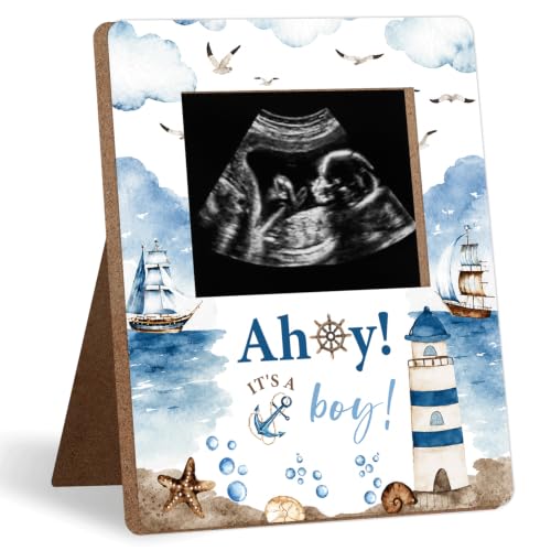 Nautical Theme Baby Shower Decor Frame, nautical baby shower decorations Supplies, for Expecting Parents-to-Be Keepsake, Pregnancy Sonogram Frame Keepsake, Gender Reveal Presents - color: Nautical