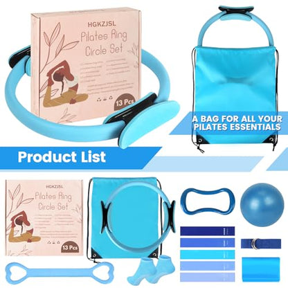 Pilates Kit for Women 13PCS, Pilates Ring Ball Resistance Bands Workout Set - color: Blue