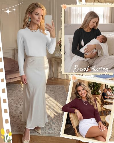 4 Pack Nursing Breastfeeding Tops with Hidden Zipper - color: Dark Blue, Wine Red, White, Black, size: Medium