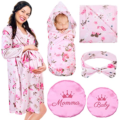 Mepase 5 Pcs Mommy and Me Hospital Outfits Set - color: Light Pink, size: Medium