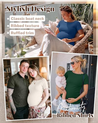 4 Pack Women's Maternity Ribbed Shirts - color: Black, Dark Green, Navy Blue, Cream, size: Medium