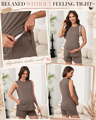 Riyiper Women's Maternity 2 Piece Casual Outfits Sets - color: Coffee, size: X-Large