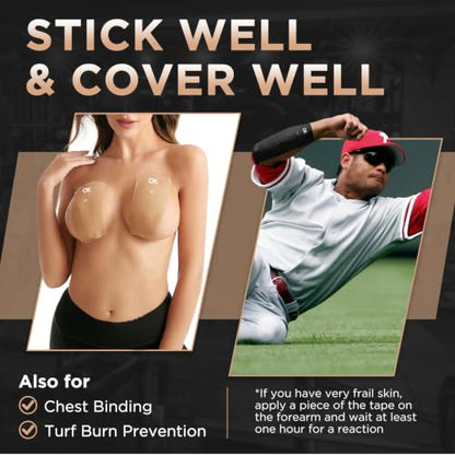 OK TAPE Extra Wide Kinesiology Tape for Shoulder, Back, Precut Strips - color: Beige, size: 2 Rolls