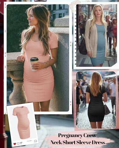 Riyiper 3 Pack Womens Maternity Short Sleeve Dresses - color: Black, Dusty Pink, Sky Blue, size: Medium