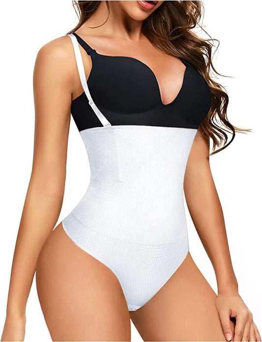 ShaperQueen102A Thong - Women Shapewear Panty Bodysuit High-Waisted Tummy Control Sexy Faja Girdle Cincher Body Shaper - color: White, size: Small