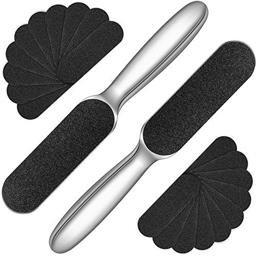 Mudder 2 Pack Pedicure Foot Files with 20 Replaceable Refill Pads,Silver - color: Silver