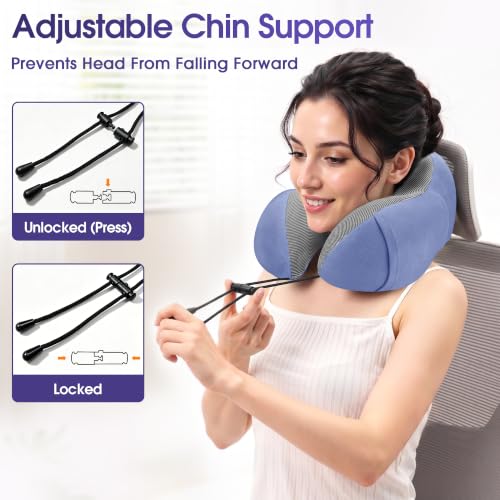 CloudBliss Travel Pillow for Airplanes, Memory Foam Neck Pillow Set, Blue - color: Blue