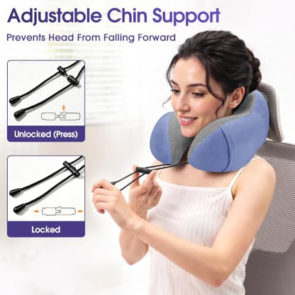 CloudBliss Travel Pillow for Airplanes, Memory Foam Neck Pillow Set, Blue - color: Blue