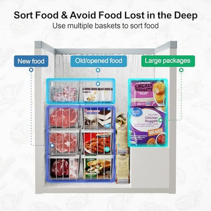 iSPECLE Deep Freezer Organizer Bins - Small Baskets for 7 Cu.Ft, 8 Pack - color: 8-Pack White