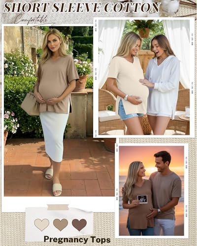 Ficerd 3 Pack Women's Maternity Shirts - color: Coffee, Khaki, Cream, size: Medium