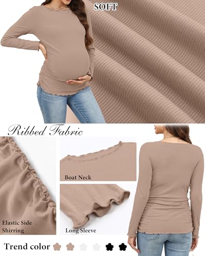 3 Pack Women's Maternity Cotton Shirts Long Sleeve - color: Khaki, White, Black, size: Medium