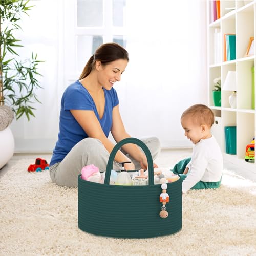 COMSE Large Cotton Rope Baby Diaper Caddy Organizer, Dark Green - color: Dark Green, size: Large