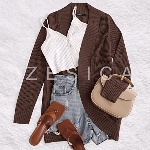 ZESICA Womens Fall Fashion Open Front Cardigan Sweaters - color: Coffee, size: Large
