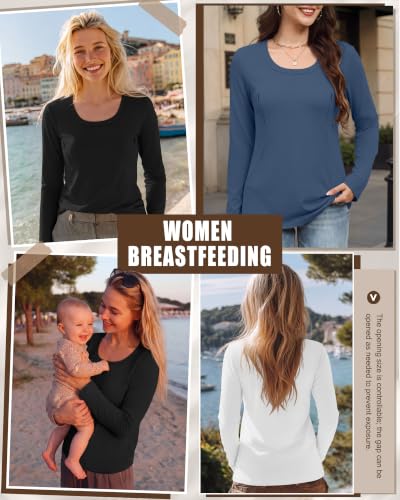 3 Pack Women's Long Sleeve Nursing Tops - color: Haze Blue, White, Black, size: XX-Large