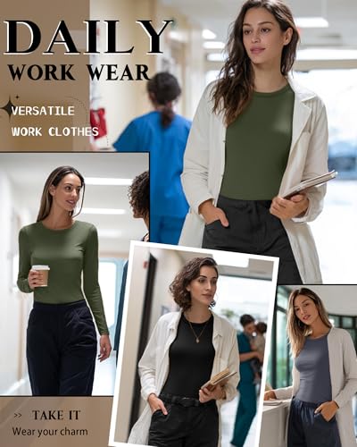 Neer 3 Pack Womens Long Sleeve Underscrub Shirts - color: Black, Dark Gray, Army Green, size: XX-Large