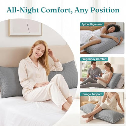 Oubonun Full Body Pillow for Side Sleeper, Adjustable Firm Long Bed Pillow - color: Gray-gray Side