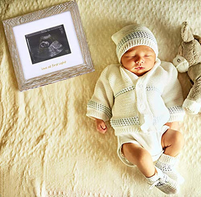IHEIPYE Baby Sonogram Keepsake Frame Ultrasound Picture Frame Rustic White - color: Rustic White with Silver and Gold Text, size: Single Opening - 1 Pack