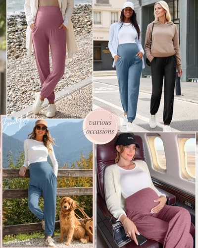 3 Pack Women's Maternity Jogger Pregnancy Sweatpants - color: Pink,blue,black, size: Small